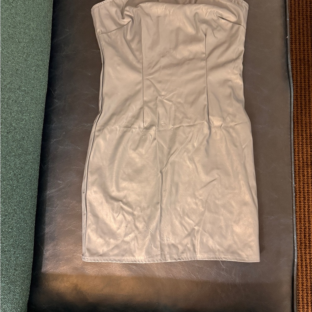 Blue Faux Leather Mini Dress